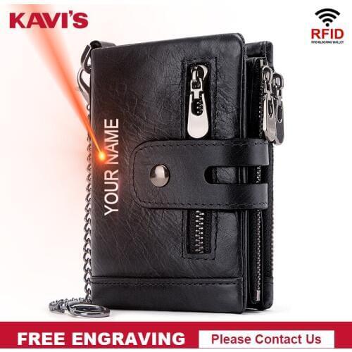 KAVIS Free Engraving Rfid Genuine Leather Wallet Men Coin Purse Male Cuzdan PORTFOLIO MAN Portomonee Black Small Walet Pocket
