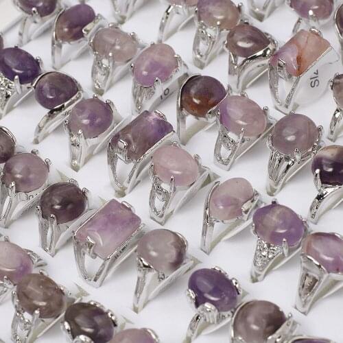 QIANBEI Wholesale Bulk 10Pcs Mix Style Natural stone Silver Plated Ring Band Wedding Engagement Xmas Gift FREE