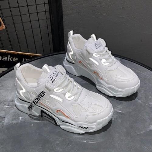 Spring Autumn New Clunky Shoes Womens Fashion Platform Luminous Sneakers Womens Mesh Breathable Casual Shoes Womens Shoes