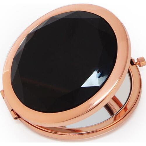 Round Rose gold compact mirror with crystal part