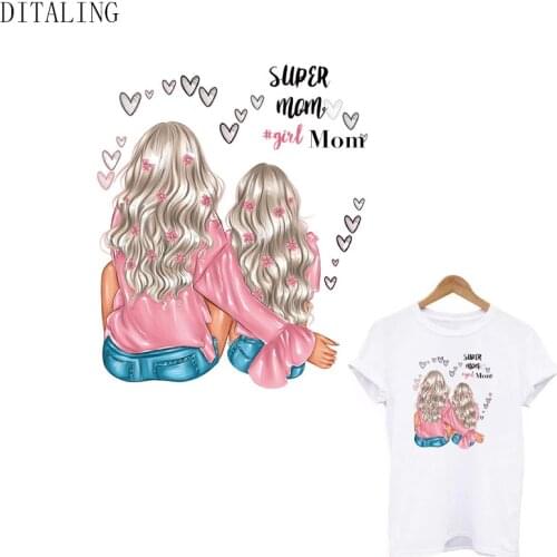 Mom Daughter Iron On Transfers Patches DIY T-Shirt Stickers Fashion Girl Thermal Sticker On Clothing Children Washable Appliqued