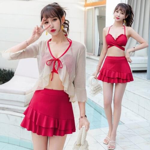 2021 New Korean Style High Waist Bikini Set Women Biquini Suit Three Pieces Swimwear Swimsuit High Quality Beach Suit