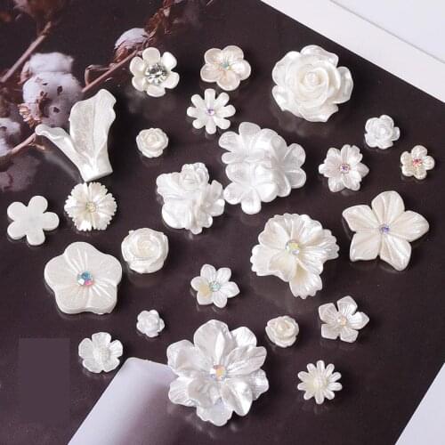 New Various Size 20pcs White Resin Buttons 3d Flower Flatback Stone Nail Art Embellishment Diy Scrapbook Crafts