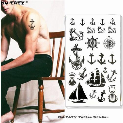 Nu-TATY Marine Pirate Anchor Temporary Tattoo Body Art Arm Flash Tattoo Stickers 17*10cm Waterproof Fake Henna Painless Tattoo