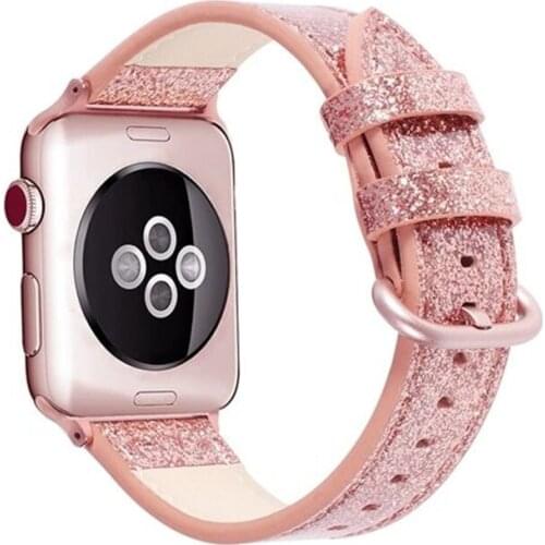 Luxury Fashion Band For Apple watch Leather Glitter Strap 40/42/38/44mm Iwatch Series 3/4/5/2/1/6 SE Girlfriend Gift Accessories