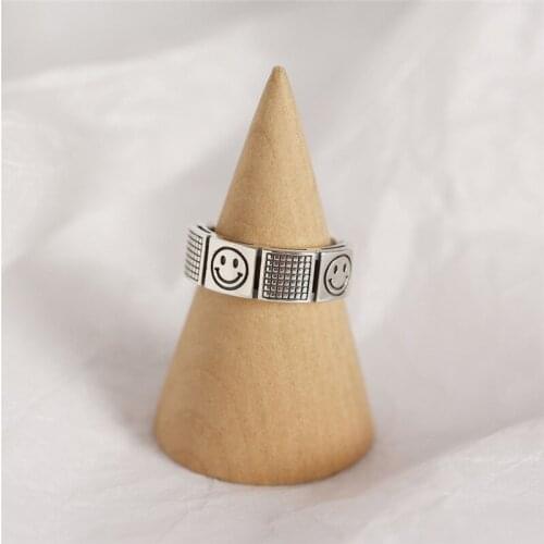 S925 Silver Color Ring Retro Ring Fashionable Hipster Popular Party Smile Styling Jewelry Girlfriend Gift Adjustable Jewelry