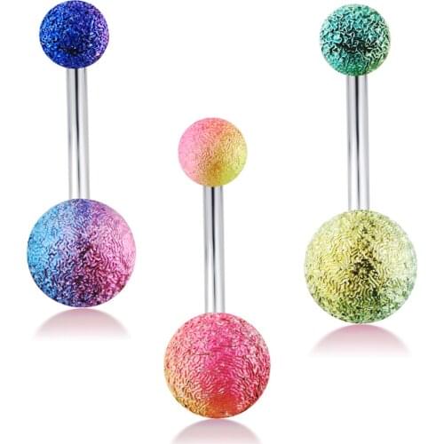 TIANCIFBYJS Stainless Steel Belly Button Rings UV Coated Rainbow Colored Jewelry for Pierced Navels