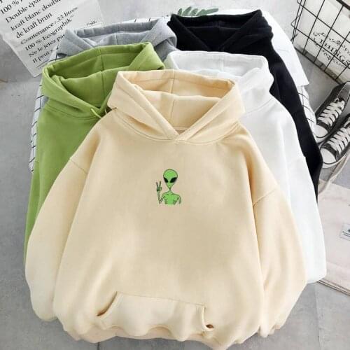 Oversized Hoodies Kawaii Harajuku Funny Alien Sweatshirt Winter Women Kawaii Loose Long Sleeves Tops Plus Size Anime Aesthetic