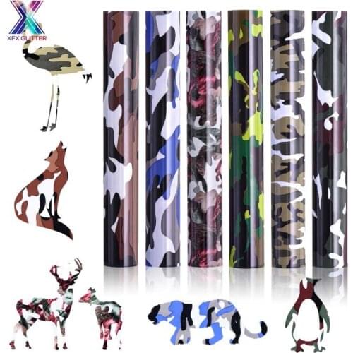 XFX HTV Cricut 1 Sheets 50x50cm Heat Transfer Vinyl PU HTV for T-Shirt Iron on Camouflage Pattern Vinyl Heat Transfer Vinyl DIY