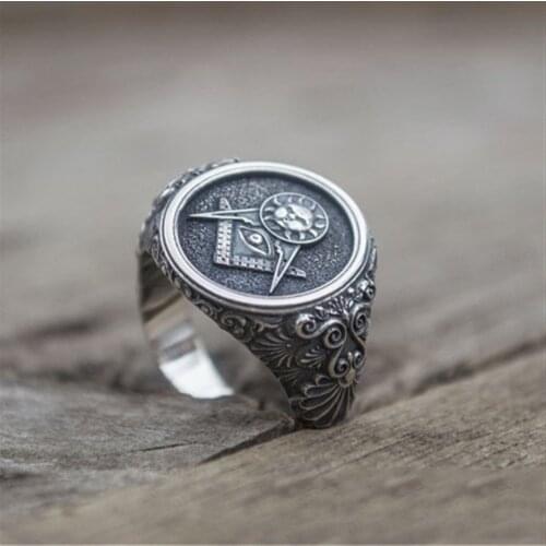 Vintage Mens Templar Masonic Rings Freemason AG Signet Ring Punk Male Fashion Jewelry Party Best Gift Dropshipping