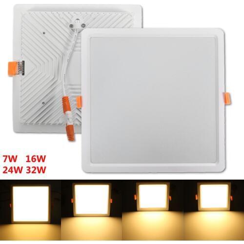 Jiguoor High Bright LED Panel Lights ceiling lights 7W 16W 24W 32W Round /Square AC85-265V Fixture Recessed Ceiling Dow Lamp