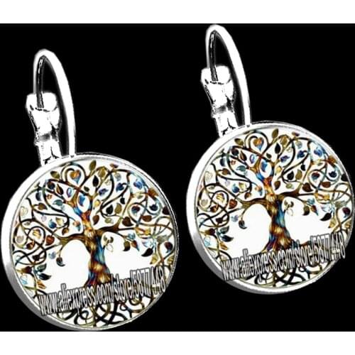 Earrings for Women Fashion Jewelry Butterfly Stud Earrings Zinc Alloy Sunflower Jewelry Glass Tree of Life and Wolf Earring