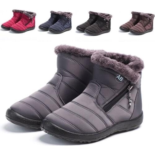 Women Snow Boots Warm Short Fur Plush Winter Female Ankle Boots Plus Size 43 Ladies Shoes Zip Comfort Warm Shoes Women Footwear