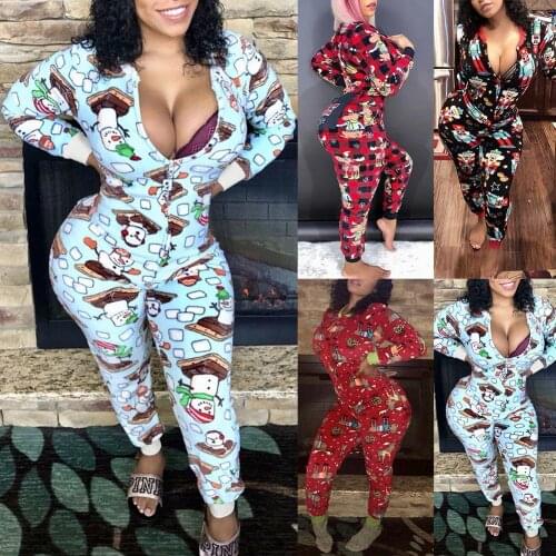 2021 Women Autumn Sexy Plaid Deep V Neck Funny Pattern Print Long Sleeves Jumpsuit Bodysuit Leotard Long Sleeve Print Bodysuit