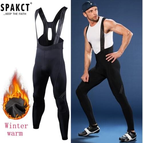 SPAKCT Winter Men Cycling Pants Thermal Fleece Mountain MTB Bike Windproof Warm 6H Padded Man Cycling Bib Long Pants Shorts