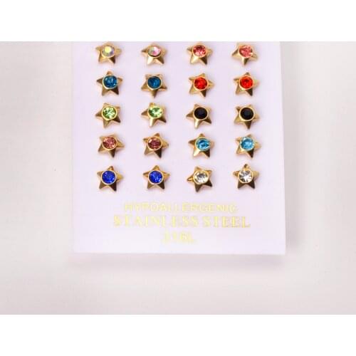 10 Pairs Heart Earrings 6mm Cubic Zirconia 316L Stainless Steel Anti-allergy Gold Mixed Color Ear Stud Fashion Wedding Jewelry