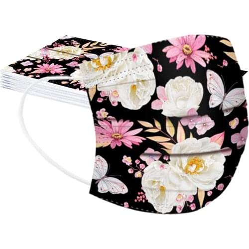 10pc Floral Disposable Face Masks For Women Flower Design 3ply Layers Protec Mouth Masks Masques Halloween Cosplay Mascsrilla