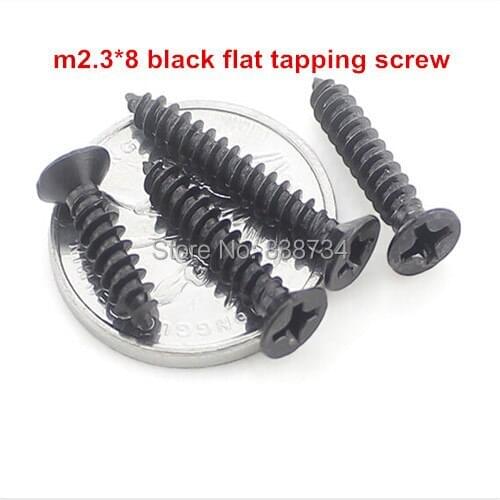 1000pcs m2.3*8 steel with black zinc plated micro phillip flat head self tapping electronic screw