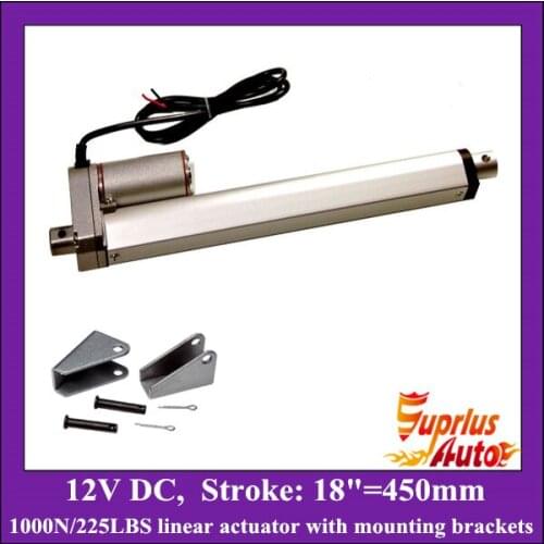 12v linear actuator with mounting brackets, 18inch/ 450mm stroke with 1000N/ 225lbs load electric linear actuators