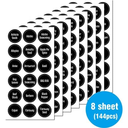 144pcs Chalkboard Kitchen Spice Label Stickers Waterproof Home Jars Bottles Tags Blackboard Labels Stickers Organization
