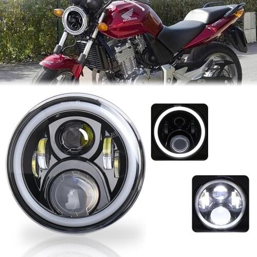 17.7cm H4 LED Headlight with White Angel Eyes 7 inch Motorcycle Lamp H-onda CB400 CB500 CB1300 Hornet 250 600 900 VTEC VTR250