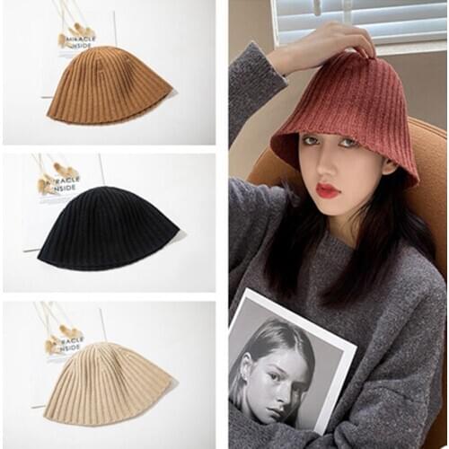 2020 Japanese Knitted Hat Woolen Cap Fisherman Hat Womens Simple Bucket Hats Autumn Winter Breathable Solid Color Campaniform