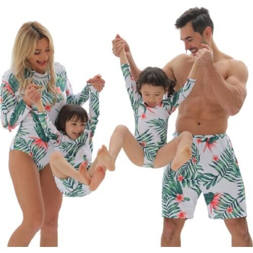 2021 Women Girls Swimsuit One Piece Swimwear Family Outfits Matching Swim Pants Shorts For Kids Boys Men Beachwear Bathing Suits