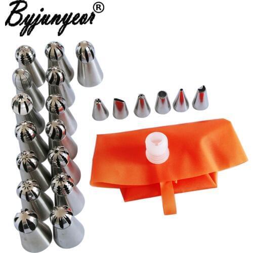 23 Pcs/SetStainless Steel Cream Cake Icing Piping Russian Ball Nozzles Pastry Tips Cake Decorating Tools Cupcake Baking CS129