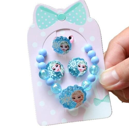 4pcs Disney Princess Elsa Bracelet Ring Frozen Holiday Gift Girl Jewelry Set