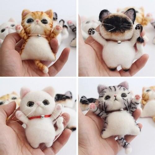 4 Type Mini Cat Needle Felting Kits, Needles, Finger Guards, Foam Mat, Instructions, DIY Felting Craft Gift for Beginner