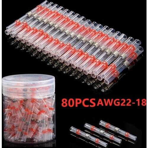 80PCS Solder Seal Sleeve Waterproof Heat Shrink Butt Connectors Electrical Wire Connectors Marine Insulated Splices AWG22-18