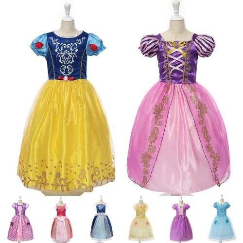 9 Style Princess Dresses Girls Tangled Costume Snow White Dress Belle Aurore Vestido Kids Halloween Girls Party Summer Frock