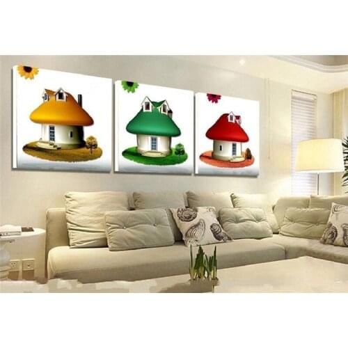 Diamond Painting Embroidery three pice Pictures of Rhinestones Cartoon mushroom houseCombination Triptych Decoration cube drill