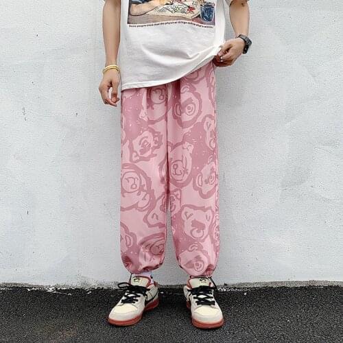 Summer Thin Print Bouquet Foot Pants Mens Sports Pants Straight Loose Casual Trousers Drawstring Mens Joggers Sweatpants Women