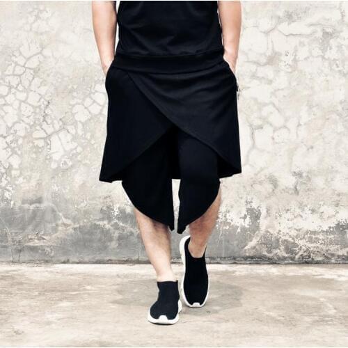 Black personality fake two pieces skirt pants men pants harem pant men feet trousers pantalones hombre cargo pantalon homme