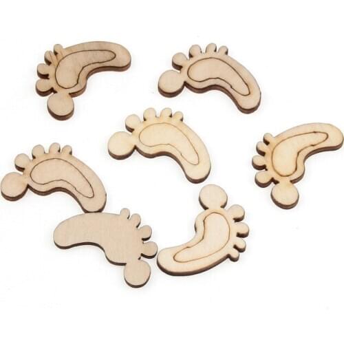 50pcs Natural Wooden Scrapbook 20x30mm Footprint Pattern Home Decoration Crafts Diy Handmade Painted Stickers