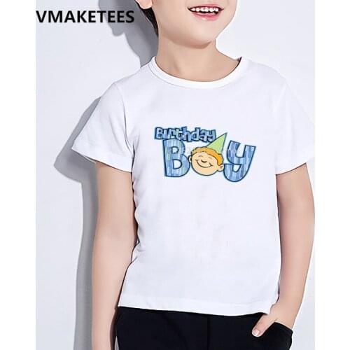 Children Happy Birthday Boy Letter Print T-shirt Baby Cartoon Funny Casual Clothes Kids Summer Short Sleeve Tshirt