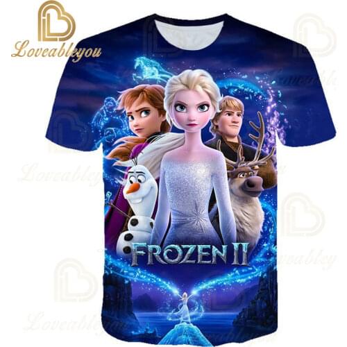 New Summer Cartoon Disney Anna Elsa Print Baby Girls Short Sleeve T Shirt Kids Girls Clothes Toddler Tops Tees Costumes