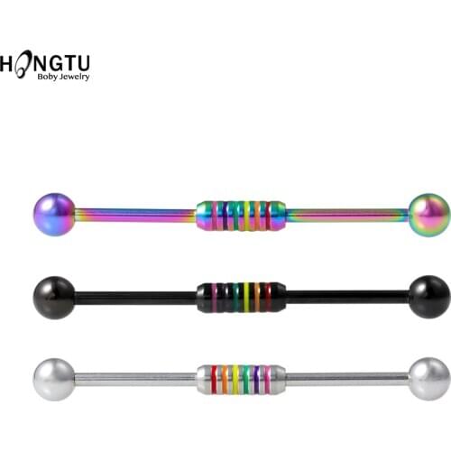 HONGTU 1-3PC New Industrial Barbell for Women Men Surgical Steel Cartilage Earring Helix Body Piercing Jewelry 1 1/2 Inch 38mm