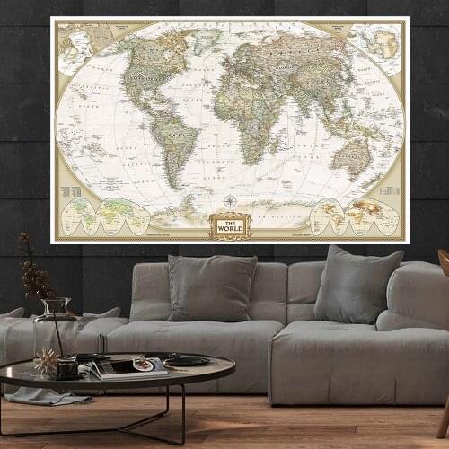 The World Map Vintage Wall Art Poster Non-woven Canvas Painting Cloth Card School Supplies Office Living Room Home Decoration
