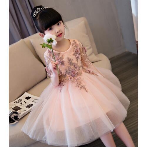 KICCOLY 2018 New Elegant Girl Pink Lace Dress Half Sleeve First Communion Dress Baby Girl Formal Wedding Dress Flower Girl Gown