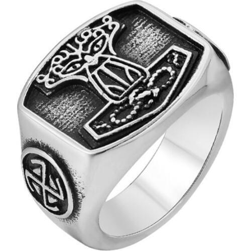 Men Viking odin raven Huginn and Muninn valknut rune Amulet Ring Stainless Stee with Valknut Rune Gift Bag Thors Hammer Rings
