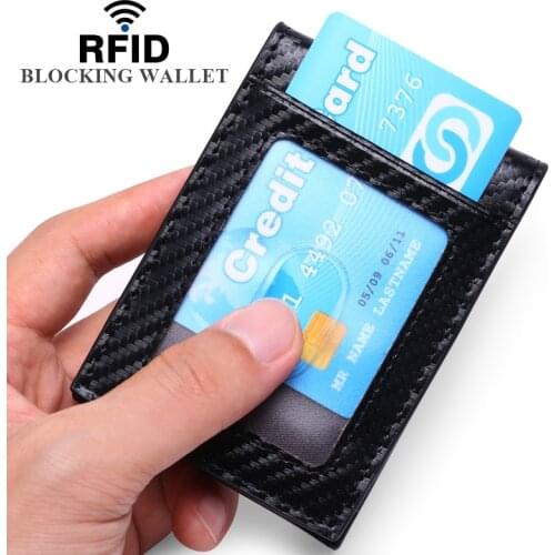 DIENQI Rfid Carbon Fiber Leather Men Wallets Slim Thin Mini Bifold Clip Wallet Small Black Male Purses Money Bag Pocket Walet