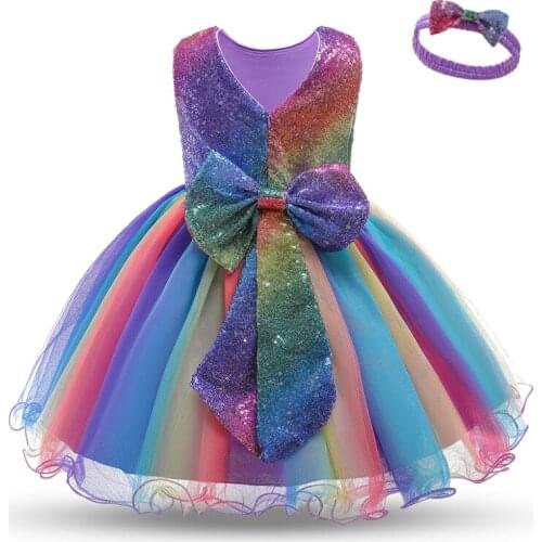 Summer Dress For Girls Sequin Rainbow Tutu Wedding Gown 1- 5 Years Toddler Kids Baby Pageant Party Big Bow Red Dresses