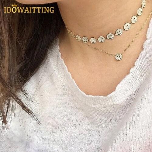 Summer Fashion Smile Face Charm Women Girl Jewelry Iced Out Micro Pave 5A Cubic Zirconia CZ Smile Face Dainty Choker Necklace