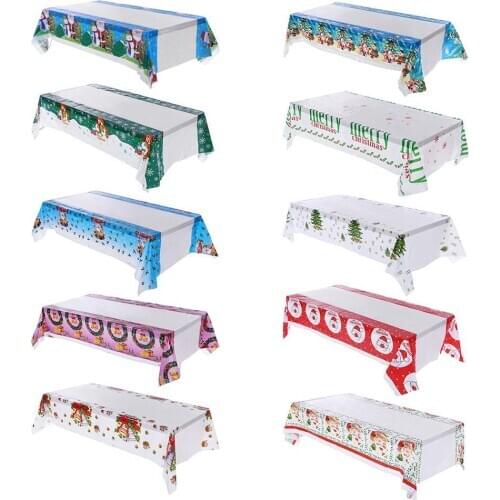 Hot Sale 1pc Christmas Rectangle PVC Cartoon Table Cloth Disposable Tablecloth Christmas Pattern Waterproof Oil-proof Table Mat