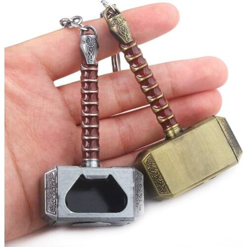 Metal Beer Bottle Openers Multifunction Keychian Hammer of Thor Shaped Beer Bottle Opener with Long Handle Bottler Hammer Opener