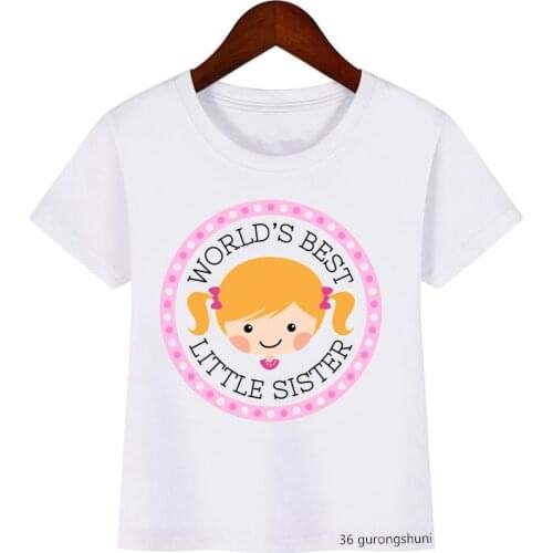 Cute Girl T-shirt The Best Sister In The World and A Black-haired Cartoon Girl Tshirt Summer Fashion Kids Tops Harajuku Casual