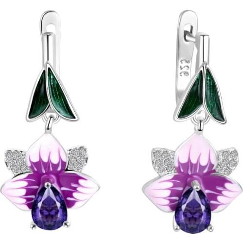 Trendy Bohemia Style Silver Drop Earrings for Women Bright Plum Blossom Flower Enamel Wedding Dangle Earrings 2020 New Arrival