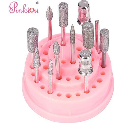 Pinkiou Nail Drill Bits Holder Set of Tools Container 48 Holes For Nail Polish Cover Nail Art Instrument